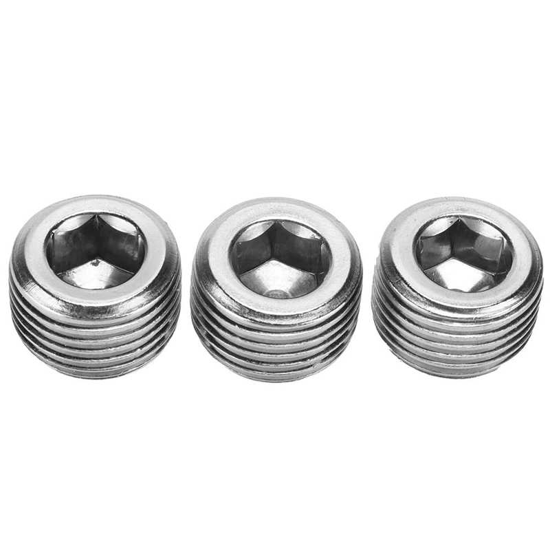 3pcs 1/2in NPT Pipe Plug Male Thread Fitting Internal Hex Thread Connector Car Accessories Stainless Steel