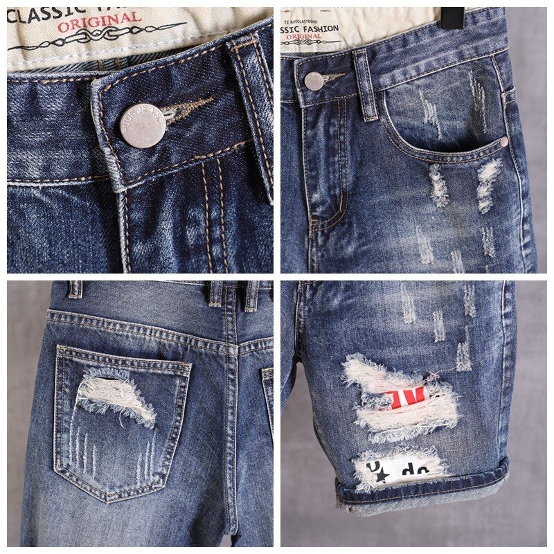 Pantalones cortos vaqueros de estilo Hip Hop para hombre, Vaqueros cortos rasgados de estilo Retro, a la , color azul rota, novedad de verano de