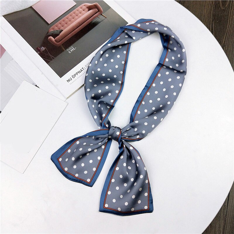 Pañuelo de lunares de seda para mujer, pañuelo para el pelo, cinta para el pelo, cinta para la muñeca, bandoleras para manualidades, bandoleras de satén, ajustado largo