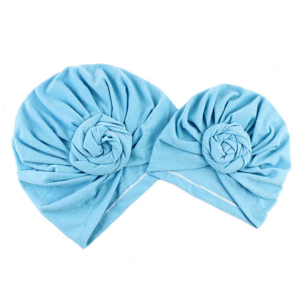 2pcs Women Baby Turban Hat Solid Warm Children Parent-child Cap Twist Knot Bonnet Wrap Caps Mom Baby's Casual Hats: Green