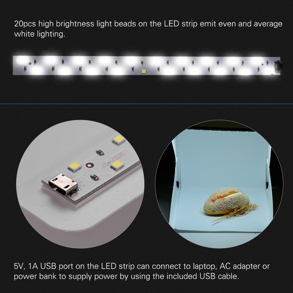 Draagbare Diy Led Studio Light Box 6000K Mini Opvouwbare Fotografie Tent Met Zwart Wit Achtergronden Voor Stilleven Fotografie