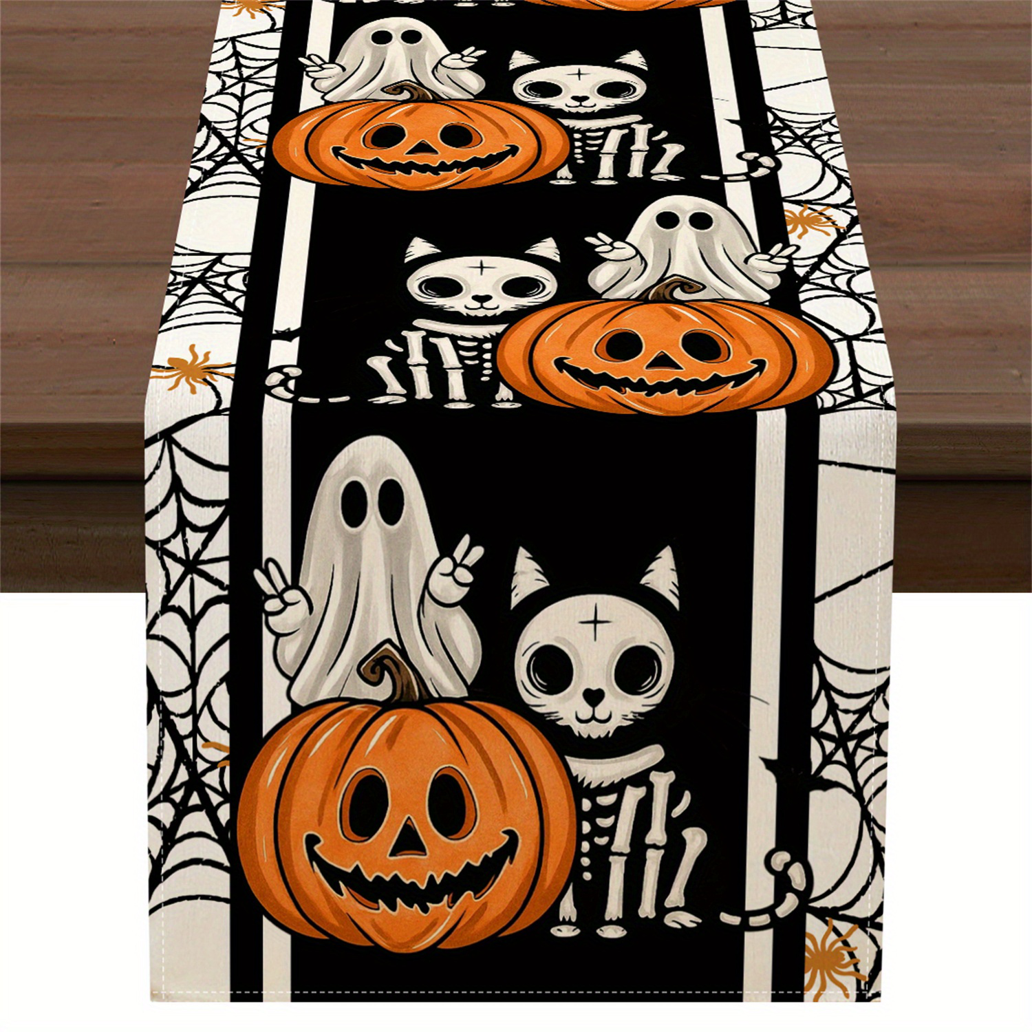 1pc halloween bordlöpare läskig pumpa katt spindelnät i orange svartvitt polyestertyg för köksmatbord: 30*240cm / Gul