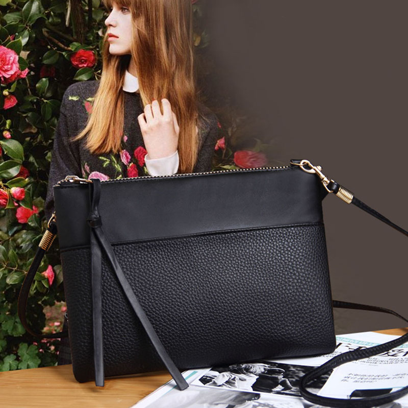 Women's Clutch Bag Simple Black Leather Crossbody Bags Enveloped Shaped Small Messenger Shoulder Bags Big Female Bag