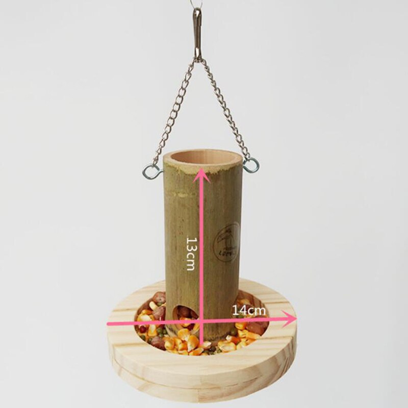Voederbox voor huisdieren, natuurlijke bamboebuis, voederbak voor papegaaien met houten voet voor huisdieren, voerbak voor huisdieren