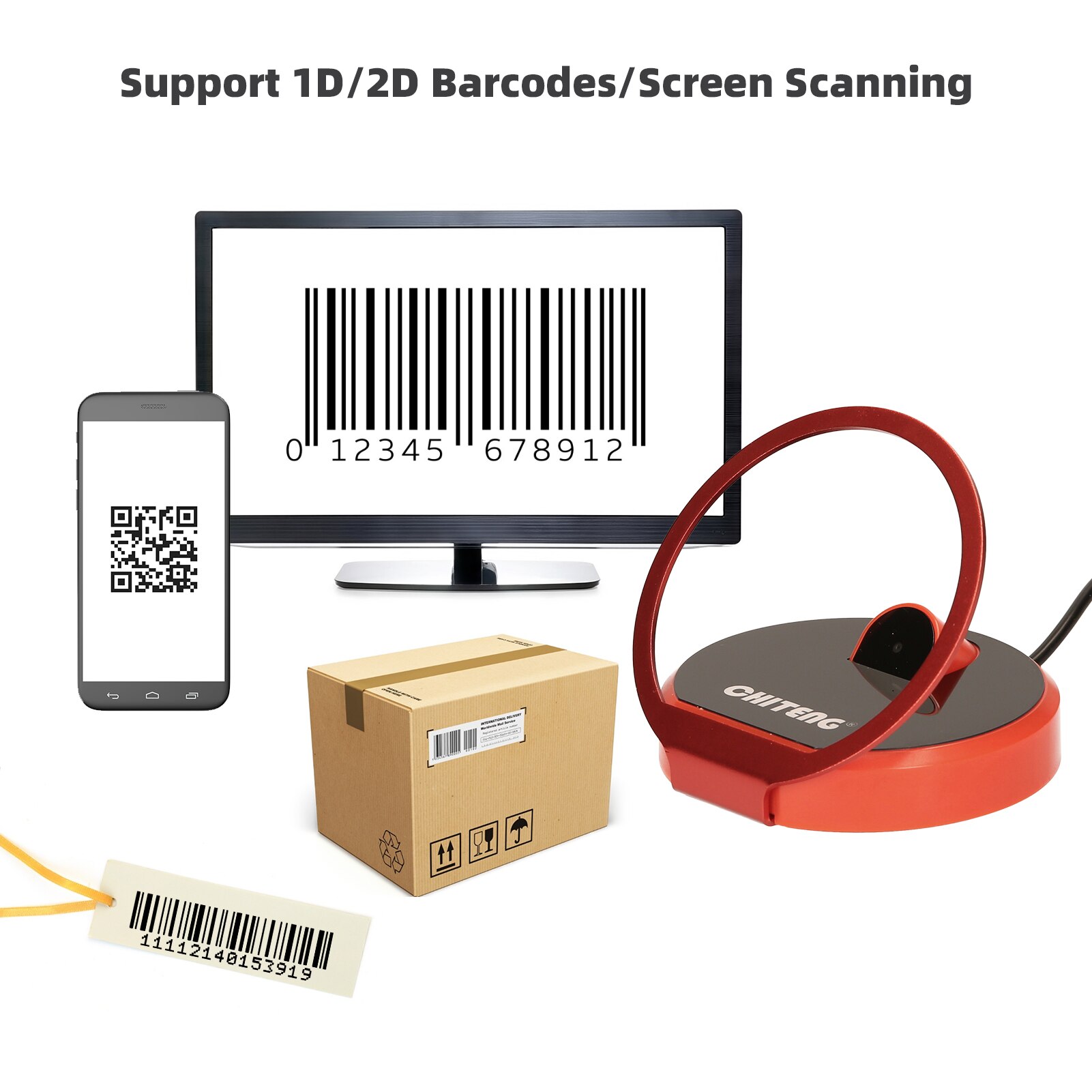 Hands-free 1D 2D QR Barcode Scanner Omnidrectional Desktop USB Wired Scanning Platform Bar Code Reader for Supermarket Store