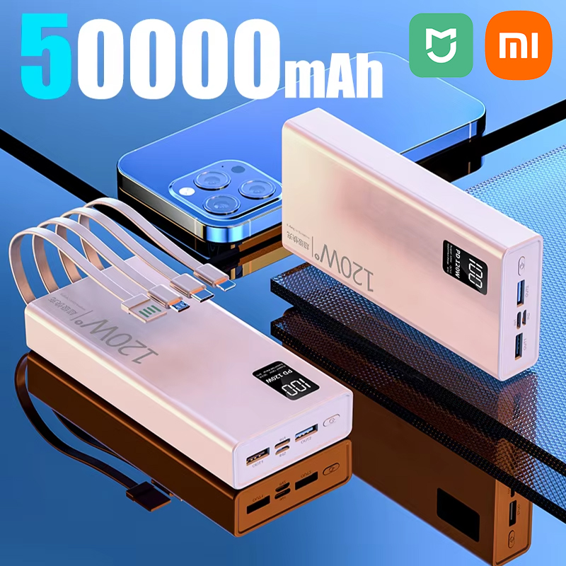 Xiaomi Mijia 120W 50000mAh High Capacity Power Bank 4 in 1 Fast Charging Powerbank Portable Battery Charger For Xiaomi iPhone: Blue