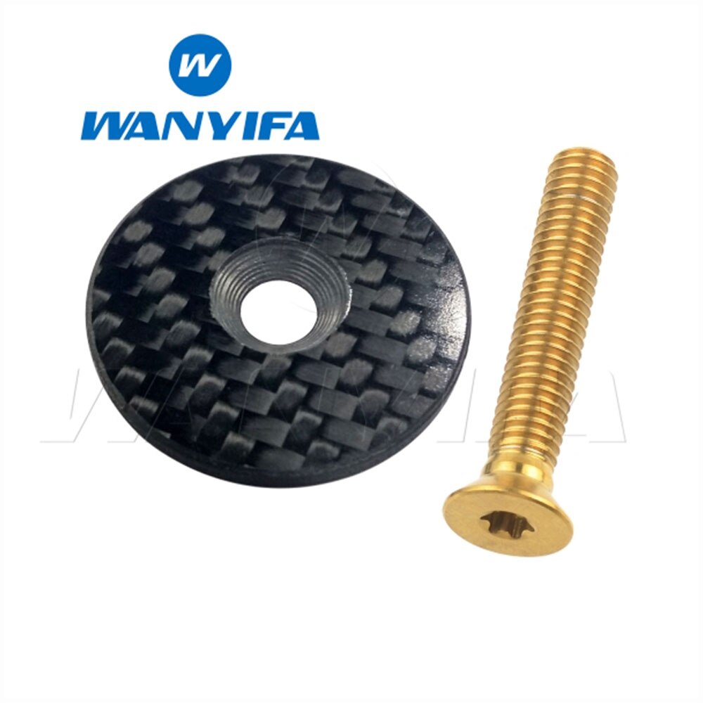 Wanyifa Titanium Ti Carbon Fiber Headset Top Cap & Titanium Bolt M6 x 35mm CNC Bicycle Accessories