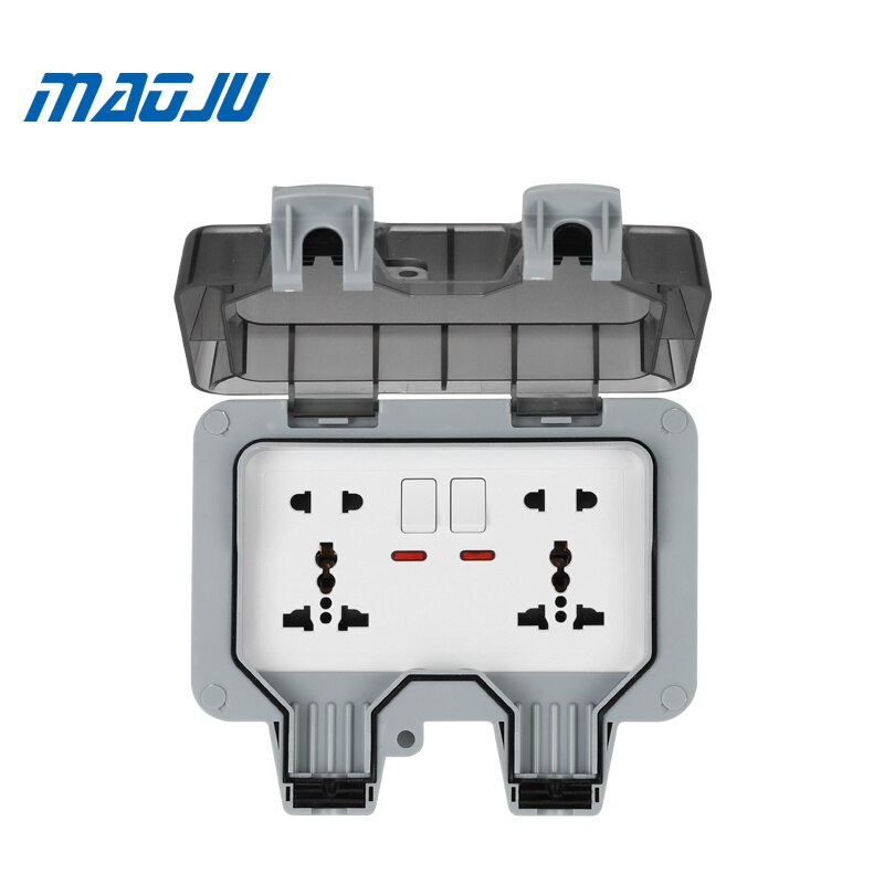 2 Gang Outdoor Weatherproof Waterproof Socket Switch Box Enclosure Electrical Power Wall Socket UK British Germany European: Five Hole Switch.