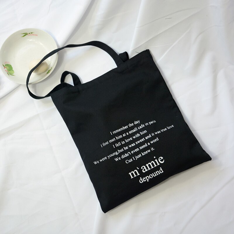 M'amie Depound Tote Bag Women Casual Letter Print Eco Reusable Shopping Shoulder Bags Large Capacity Canvas School Bags