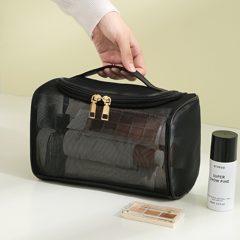 Bolsa de aseo, almacenamiento de viaje, bolsa de cosméticos, bolsa de maquillaje de malla, organizador de ducha con cremallera, estuche de gran capacidad, bolsa de cosméticos para niña