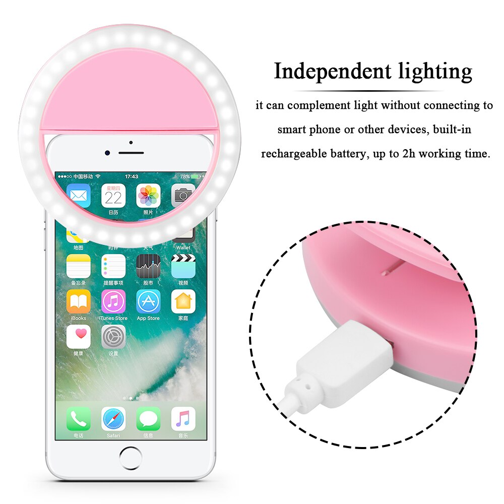 Portable Mobile Phone 36 LEDS Selfie Lamp Selfie LED Ring Fill Light 3 Levels Lighting Luminous Ring Clip For Smartphone