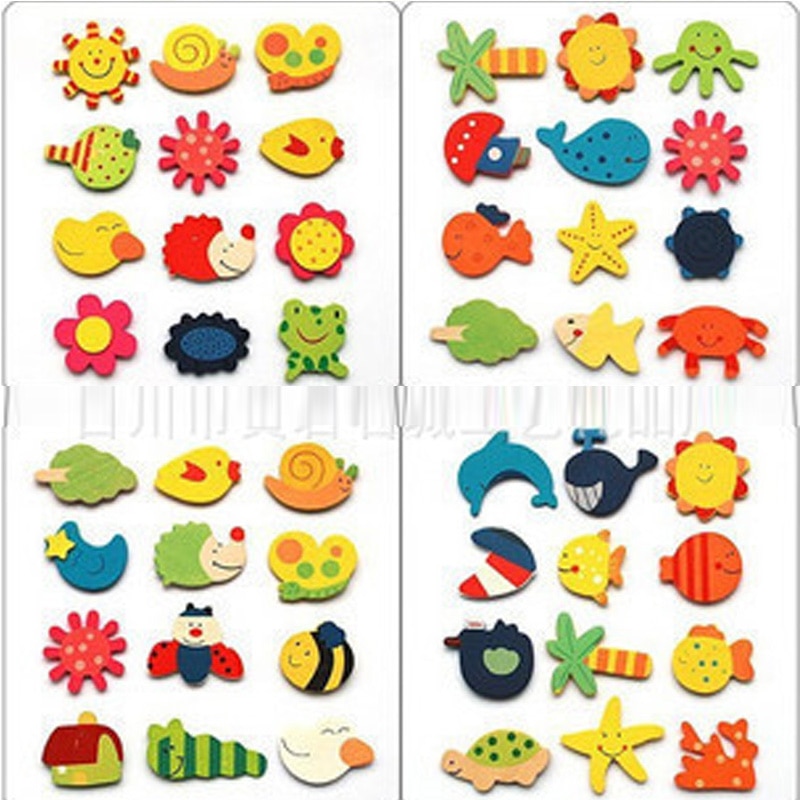 12 stks/partij Houten Magneet Koelkast Stickers Puzzels Kleurrijke Kawaii Cartoon Dier Speelgoed voor Kinderen Baby Leren Onderwijs Speelgoed