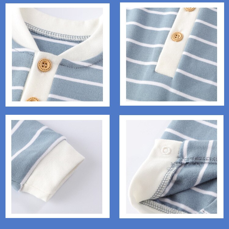 Style coréen printemps automne bébé garçons vêtements combinaisons rayure col en V coton bio barboteuse filles à manches longues tenues d'enfant en bas âge