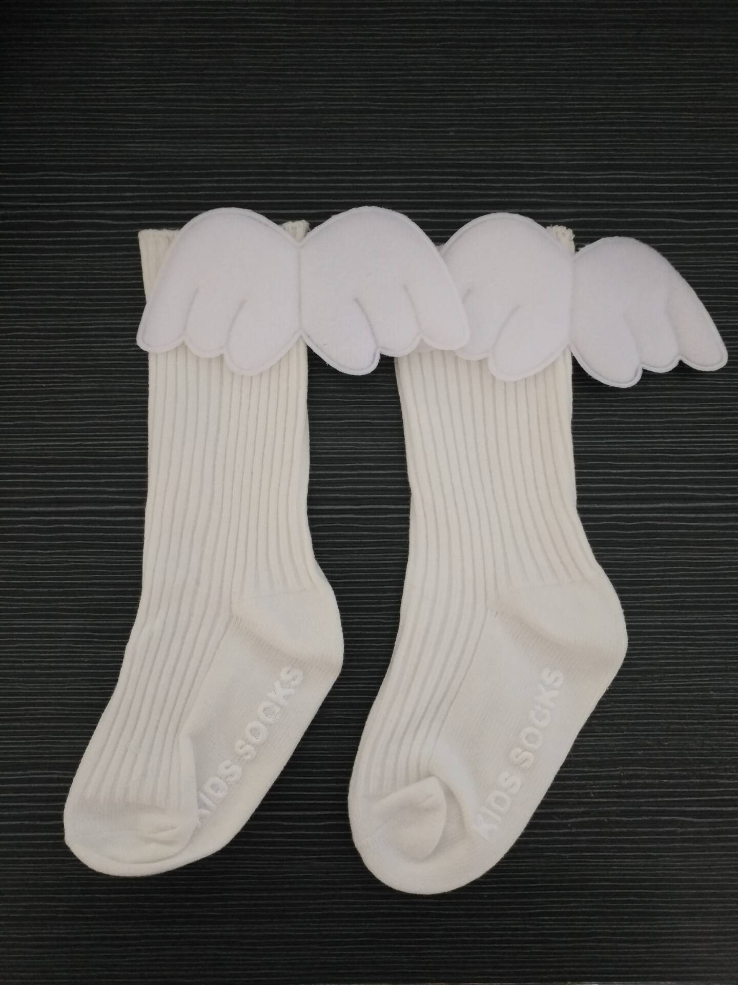 0-4Y Kids Baby Meisjes Katoenen Lange Sokken Effen Kleur Angel Wing Knie Lengte Sokken Herfst Winter Warm Lange Sokken Been warmer: WHITE / 0-2 Years