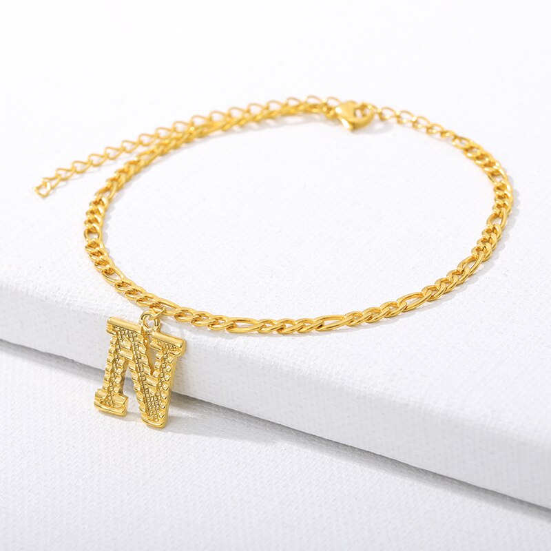 Initial Fußkettchen Armbänder Für Frauen Edelstahl Alphabet Ankle Armband Auf Die Bein A-Z Brief Gold Kette Fuß boho Schmuck: N