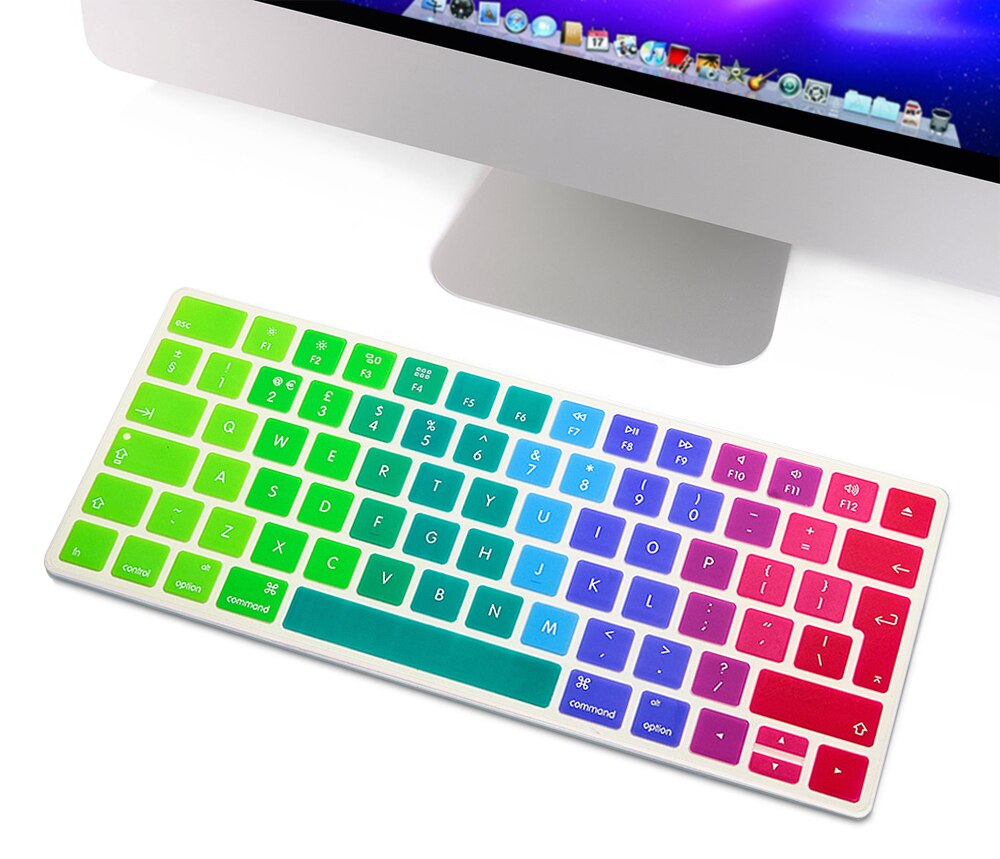 Hrh eu/uk regnbue tastatur cover silikone hud til apple magic keyboard mla 22b/ et europæisk/iso tastatur layout silikone hud: Blænde regnbuen