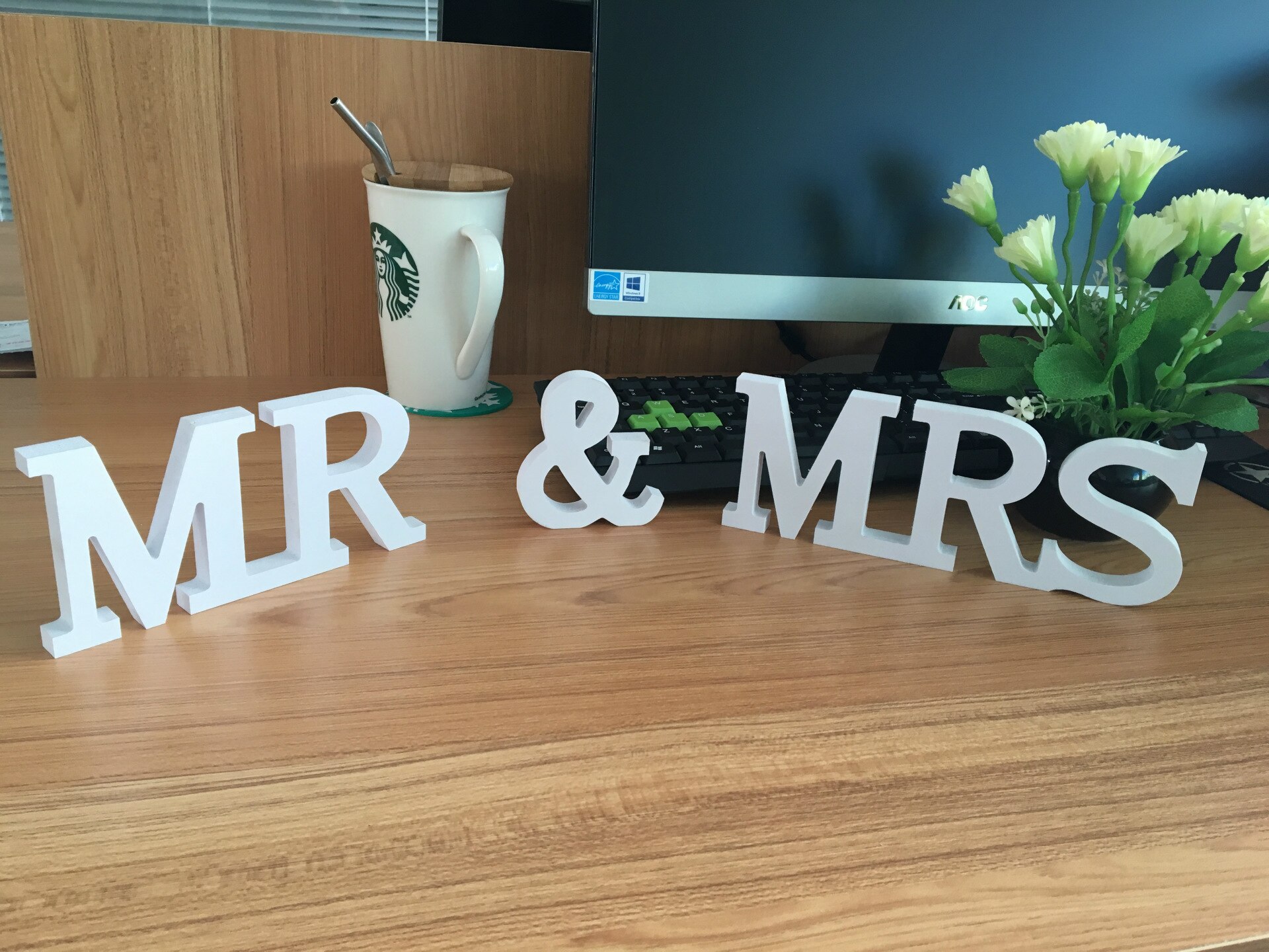 Wedding White Pink Floral Mr &amp; Mrs Letters Mr &amp; Mrs Sign Mr and Mrs Letters