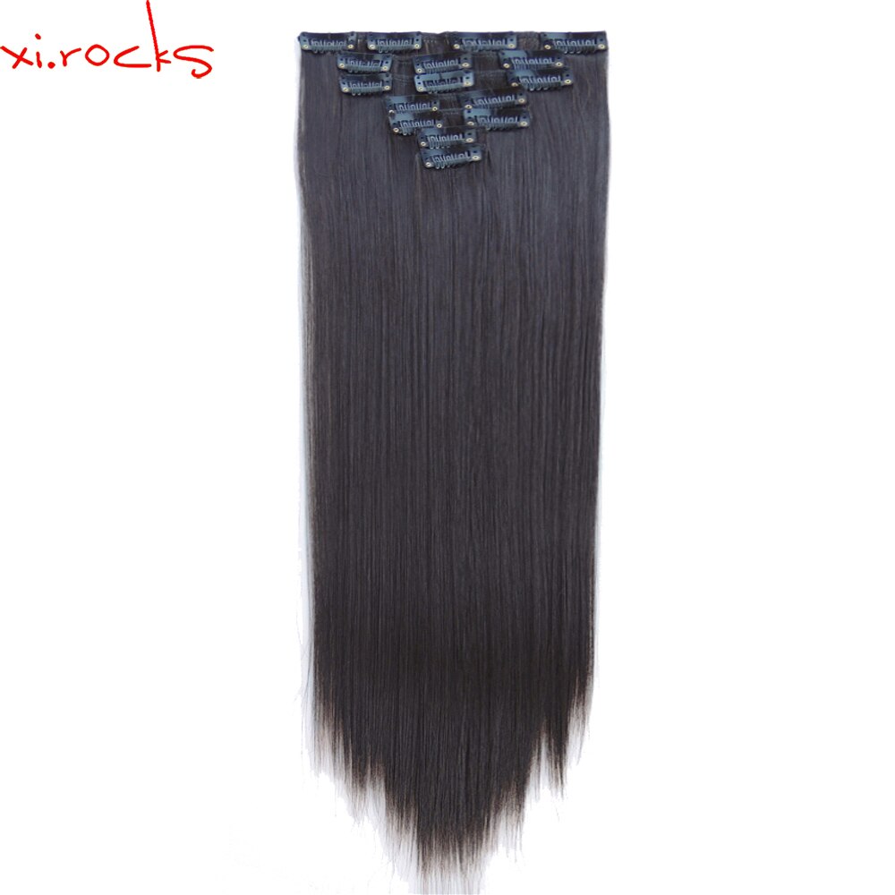 Qjz13055/4A 2P Xi. Rotsen Synthetisch Clip In Hair Extensions Straight Haarstukje Clips Op Het Haar Uitbreiding Pruiken Zwart Bruin Pruik