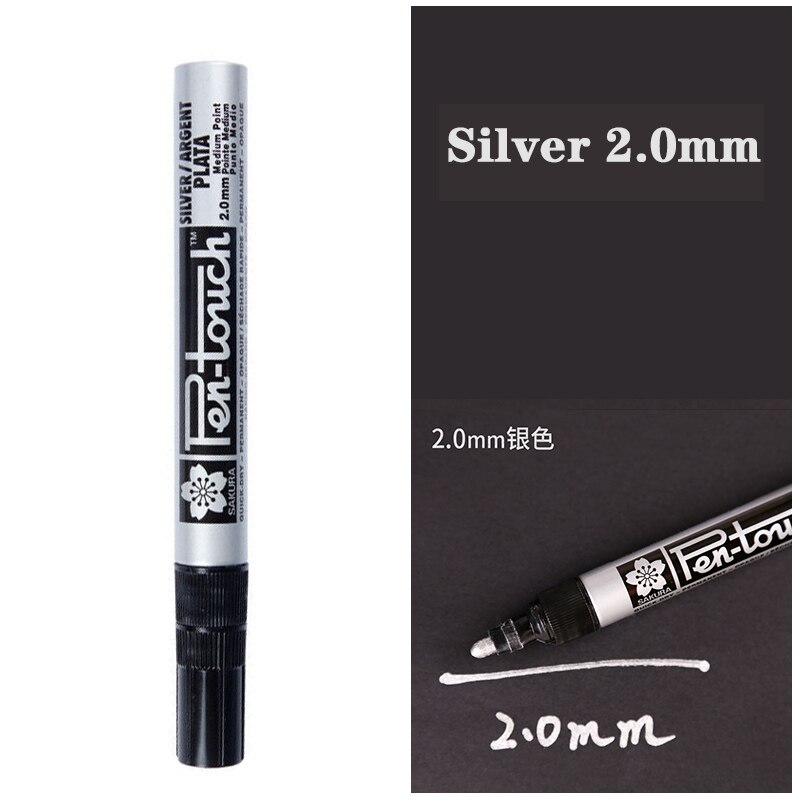 Permanente Metallic Marker Pennen Wit Zilver Goud Verf Pen Marker Voor Papier Glas Stof Cd Band Diy Markering Japanse Briefpapier: Silver 2.0mm