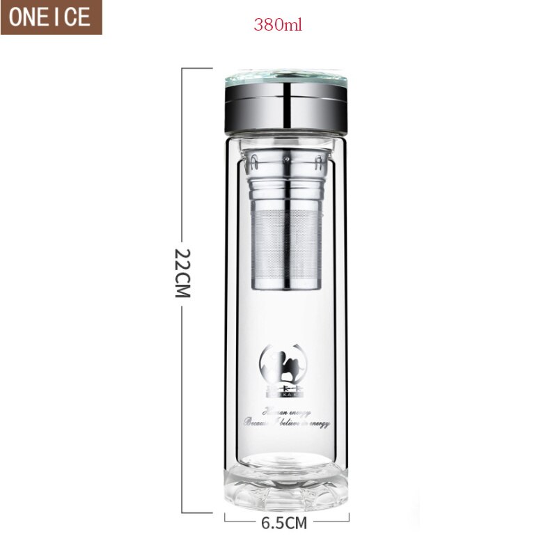 300 ml 380 ml commerciële water glazen fles met roestvrij staal thee scheiding filter Dubbele glas sport water cup