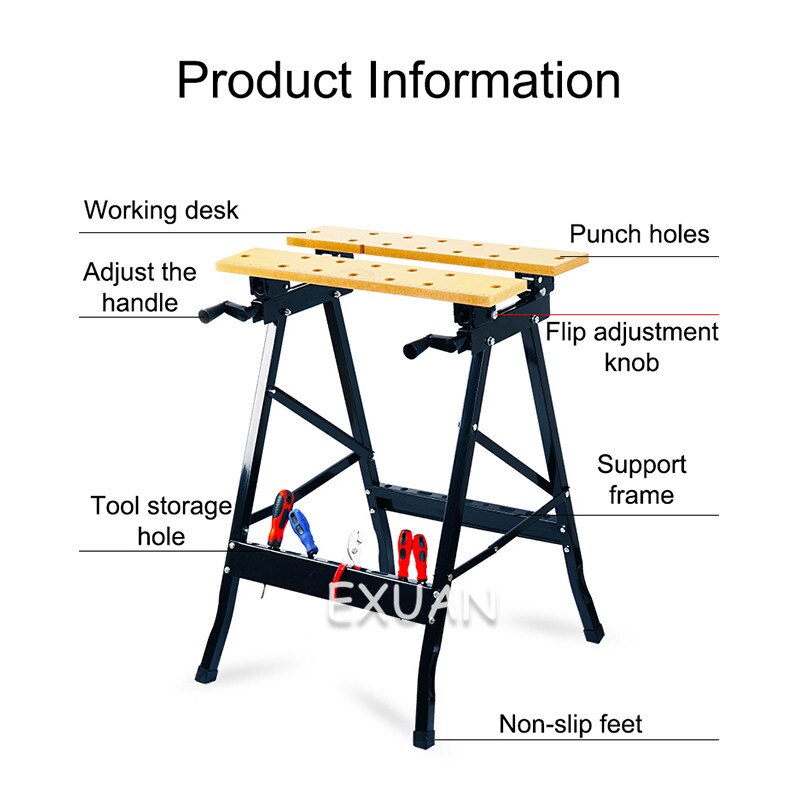 Établi de menuiserie multifonctionnel pliable et inversé, table de travail du bois, scie de table portable, outils de décoration