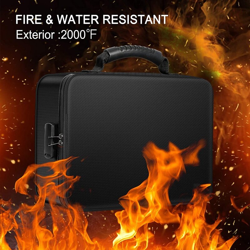 Organizer Bag Fireproof Document Bag with Lock Portable Filing Storage Box Holder for Document File Passport Certificate