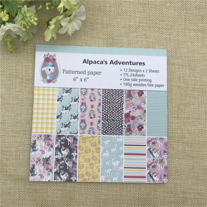 24 vel 6 "X 6" Alpaca Avonturen gedessineerde papier Scrapbooking papier pack handgemaakte ambachtelijke papier ambachtelijke Achtergrond pad