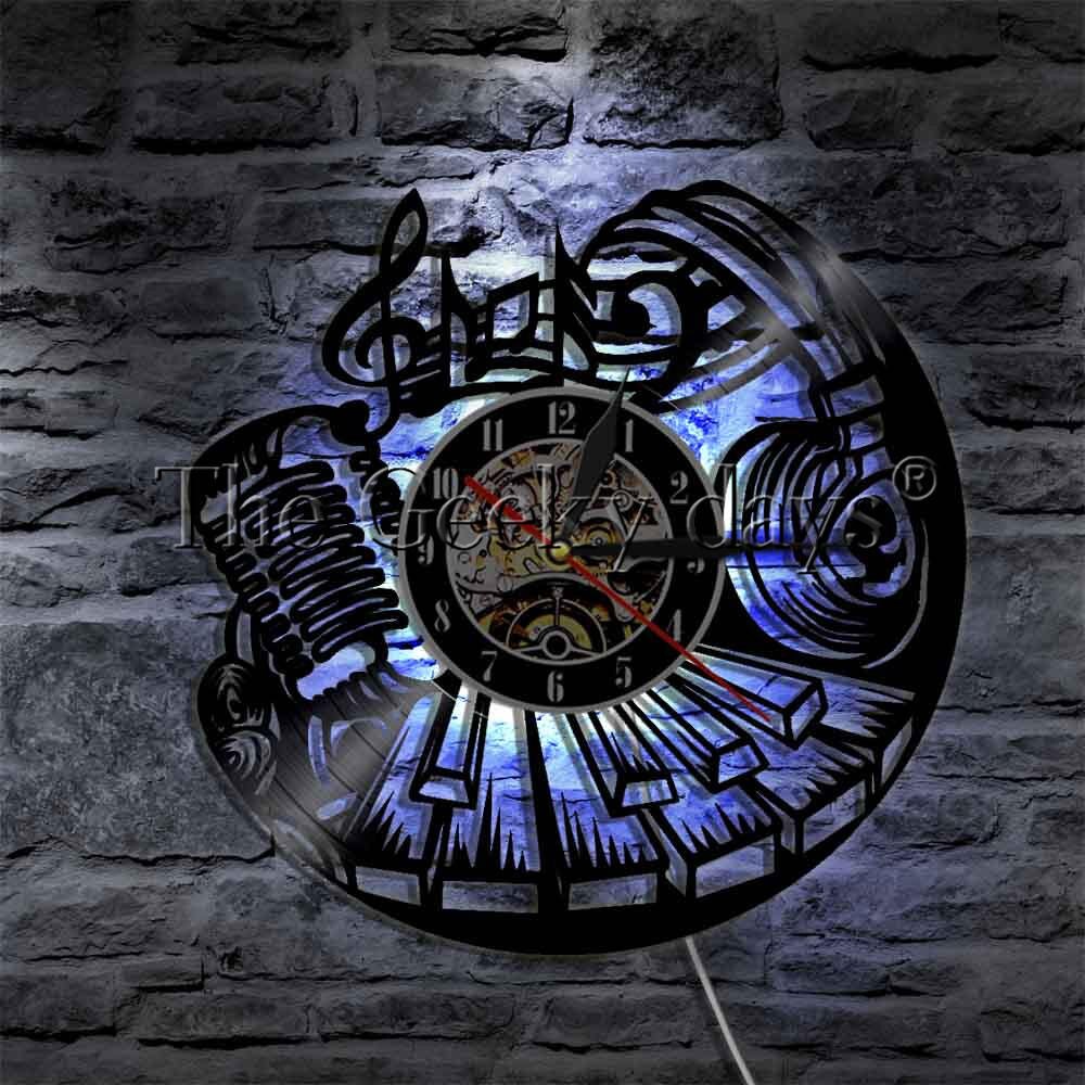 1 kpl led-musiikkibaari valokyltti musiikkikauppa siluetti rock and roll seinätaide vinyylilevy kello musiikkikauppa siluetti seinävalaisin: Wth johti