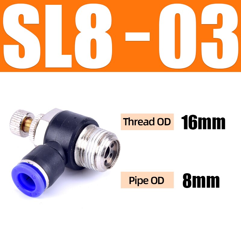 Sl 4 6 8 10 12mm hurtigkobling pneumatisk kobling  m5 " 1/8 " 1/4 " 3/8 " 1/2 lufthastighetsreguleringsventil strupeventil: Sl8-03