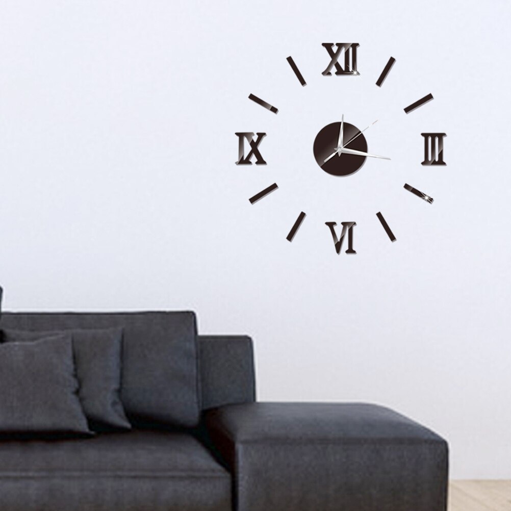 3D DIY Wall Clock Modern Frameless Large Mirror Surface Effect Wall Clock for Home Living Room Bedroom Decoration (Red)