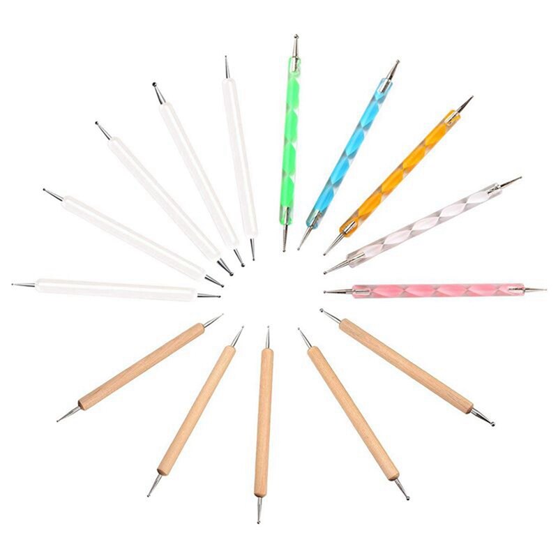 15 Stks/set Mandala Aardewerk Schilderen Nail Art Pen Puntjes Acryl Handvat Strass Crystal Brush Nail Puntjes Manicure Tool Kit #