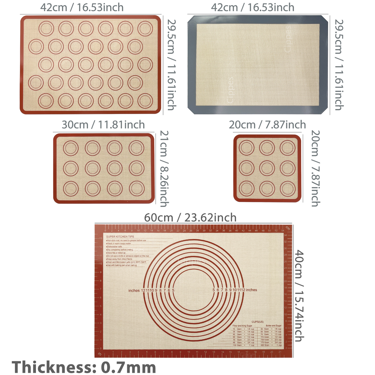 Silicone Baking Mat for Oven, Reusable Non Stick Heat Resistant Bakeware Sheets Liner, Baking Tools for Cookie Macaron Pastry