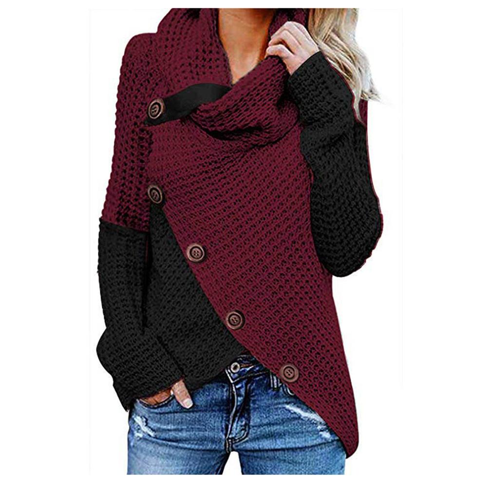 Kvinder vinter rullekrave trøjer langærmet knap patchwork pullovers sweater pull femme trøje
