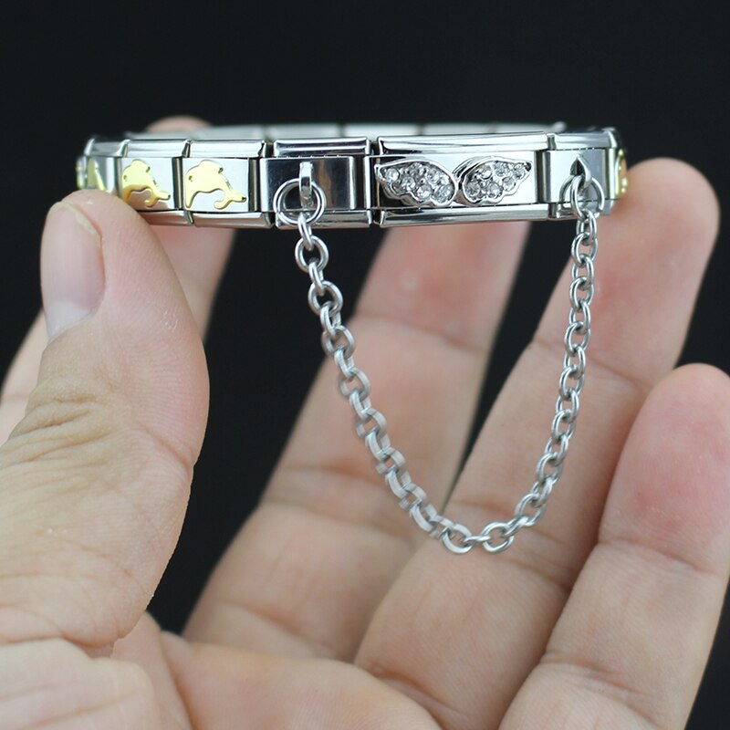 Glücks-Armbinde für damen aus edelstahl, 9mm- teilig, mit flügelgliedern, blumen- und herzanhänger, armreif, schmuck  g64-10