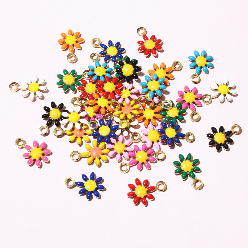 20 unidades, colgante de 10x7mm de flores pequeñas, colgante de esmalte de acero inoxidable, accesorios para hacer joyas DIY, accesorios para collar, pendientes