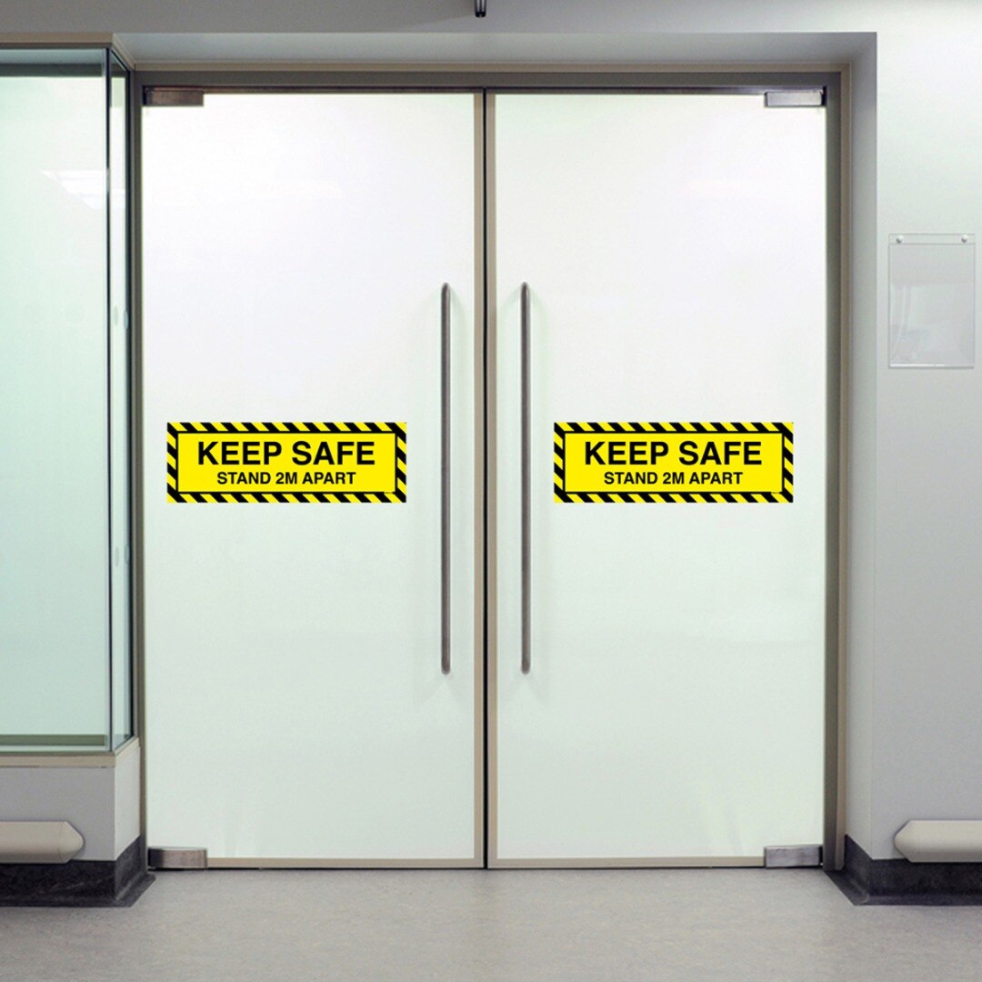 1pc Door Sticker "KEEP SAFE, STAND 2M APART" Keep Safe Distance Sign Sticker For Office Business Door Notice