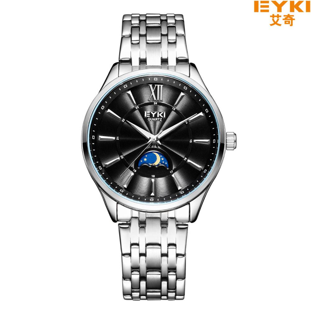 EYKI Top de luxe montre hommes hommes montres en acier inoxydable maille bracelet Quartz montre-bracelet soleil lune et étoiles robe montre: 4824