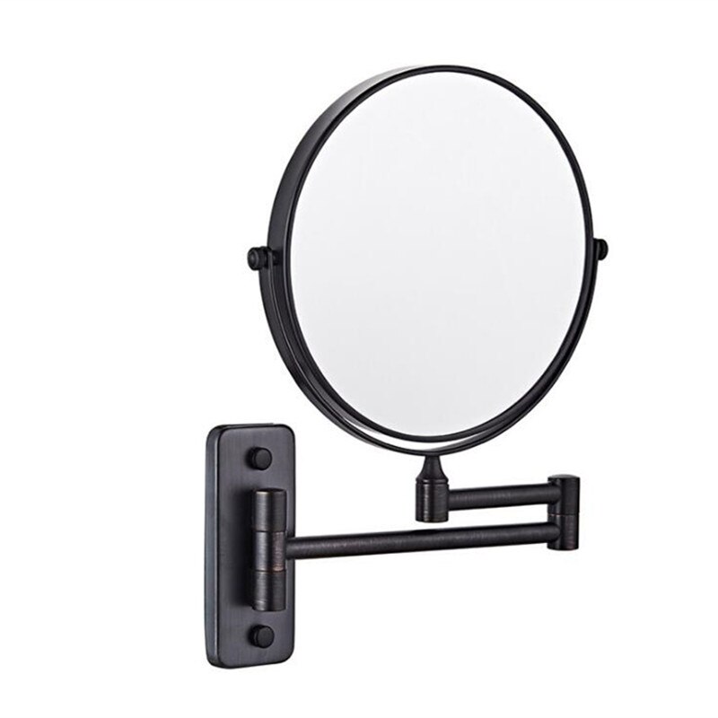 Makeup spejl krom messing badeværelse spejle 3 x forstørrelses spejl folde barbering 8 inches vægmonteret 360 roterende runde spejle: Sort