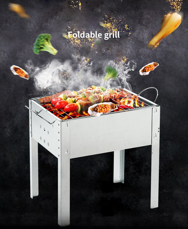 Portable Barbecue Grilling Steel Charcoal Rectangle Folding BBQ Barbecue Family Outdoor Camping Cooking Picnic