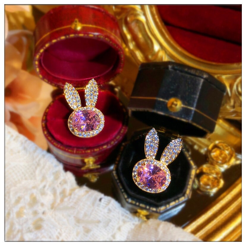 Brooches For Women S925 Rabbit Pink Cubic Zirconia Anti-glare Brooch Collar Pin Clothes Fixed Fine Jewelry Accessories