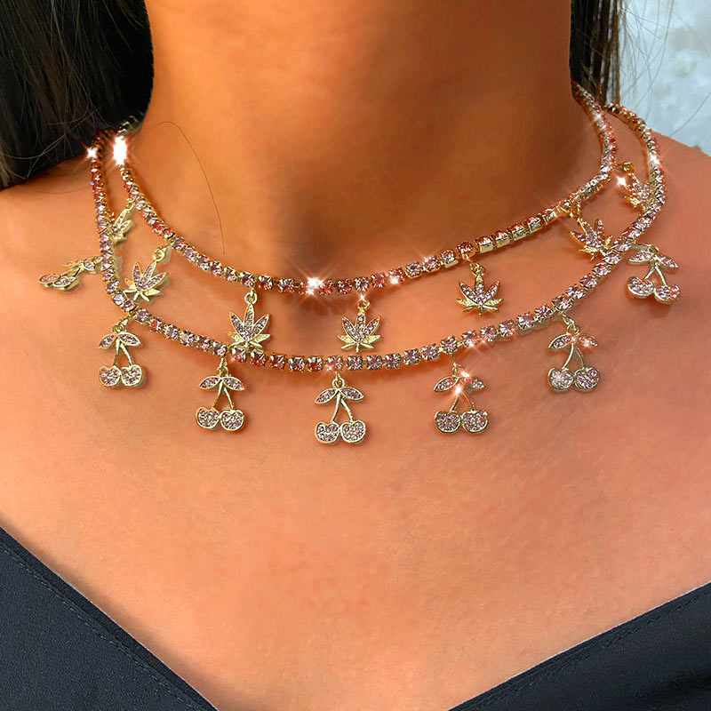 Bling bling verstelbare vrouwelijke tennisketting choker bliksem kersenblad ster hangers dames ketting sieraden