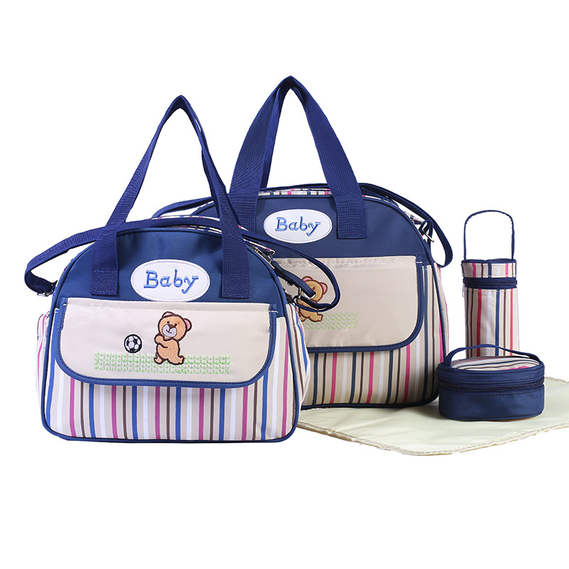 Striped diagonal cross Mummy bag multi-function large capacity diaper bag 5pcs per set nappy bags