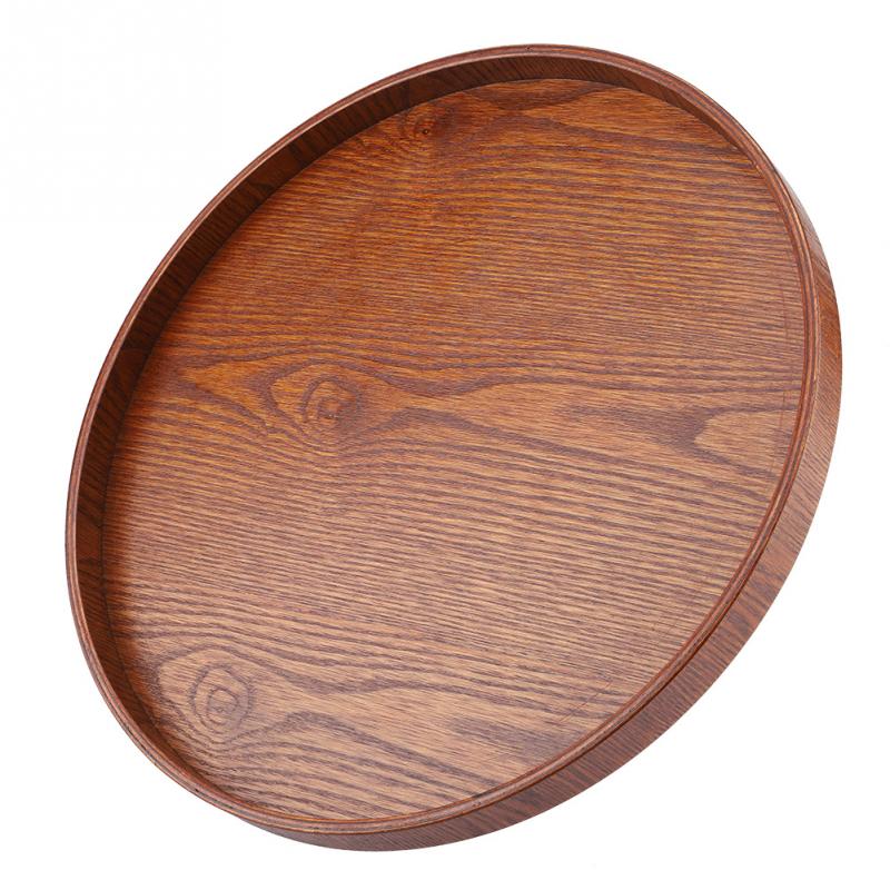 Ronde Vorm Massief Hout Thee Koffie Snack Voedsel Maaltijden 37.5 Cm Dienblad Plaat Restaurant Trays Mode Chinese Stijl theewaar