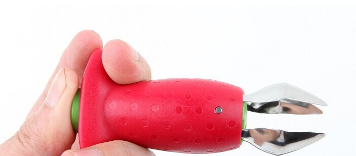 Søde praktiske røde jordbær huller jordbær kerne top bladfjerner frugt blade stilk hullers køkken gadget  b091-1