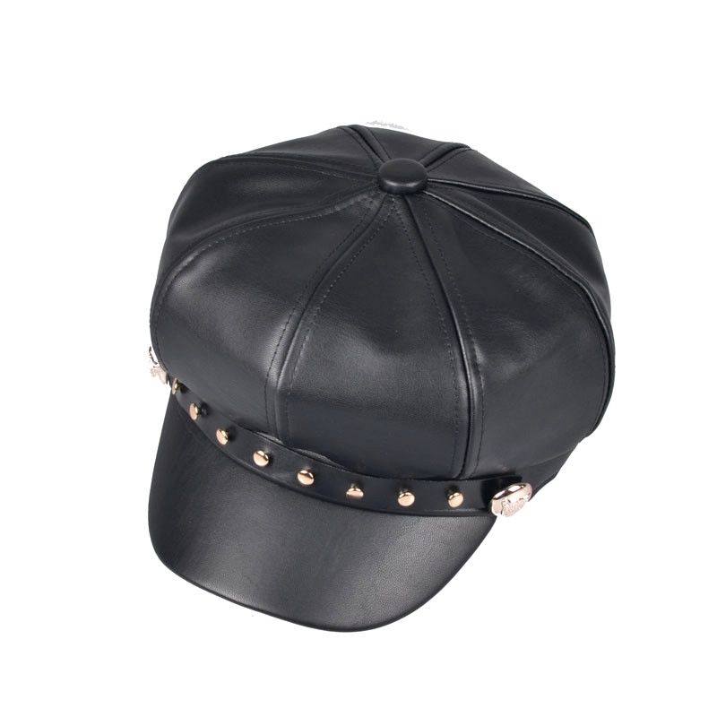 Idopy Casual Cotton 8 Piece Cap Woman Pu Leather Beret Flat Hats Captain Cap Trucker Vintage Black Sport Dad Bone Cadet Hat