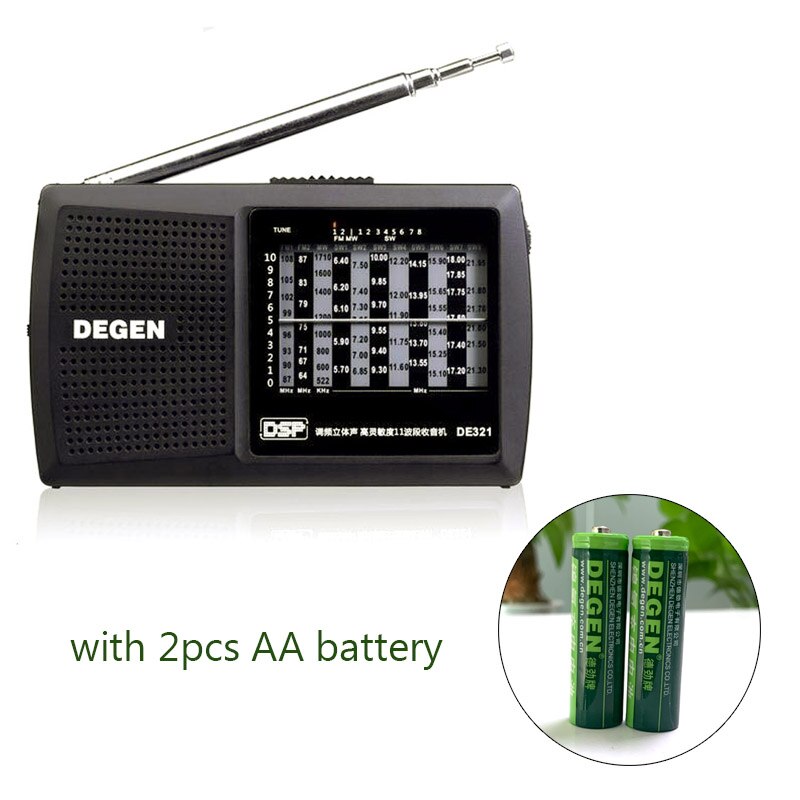 Degen DE321 FM Stereo MW SW Radio DSP World Band Receiver Full band Radio FM: with battery