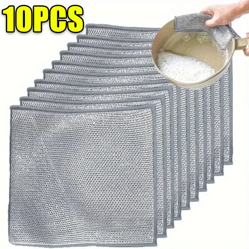 Paño de limpieza de alambre de 5/20 piezas, trapos de alambre de Metal plateado grueso de doble cara, paños de lavado para platos de cocina, herramientas de limpieza de toallas: Azul / 8 ud