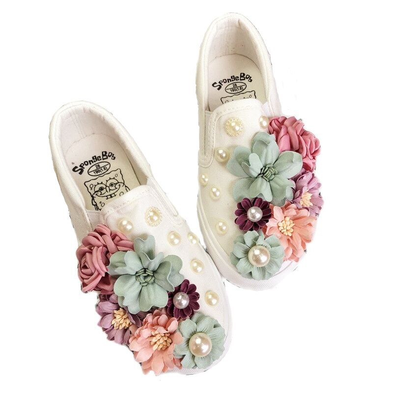 Vrouwen Casual Schoen Zoete Beauty Flats Comfortabele Schoenen Vrouwen Witte Koreaanse Vrouwelijke Sneakers Handgemaakt Borduurwerk