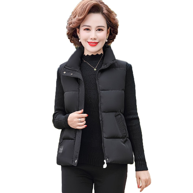 Middle-aged and Elderly Women's Vest Autumn Winter Down Cotton Waistcoat Sleeveless Keep Warm Jacket Outwear Plus Size 5XL W96