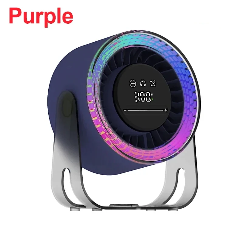 XIKCU Adjustable Gears Fan Portable Wall Hanging Fan with Colorful Lamp Intelligent Temperature Control Digital Display Fan: PURPLE